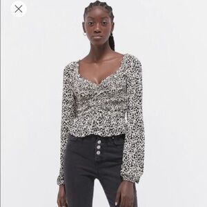 Urban Outfitters Shania leopard ruched long sleeve crop top